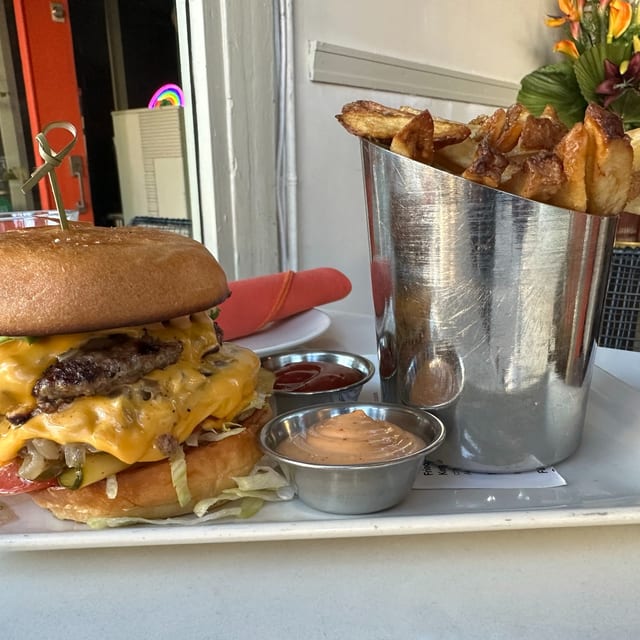 Fable’s Double Cheeseburger with Mixed Greens Salad.