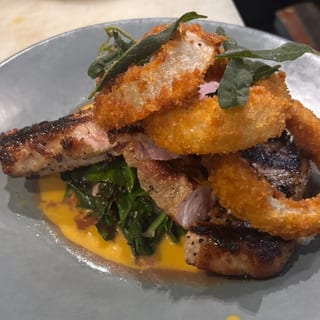 Grilled Pork Chop with Crispy Onion Rings
